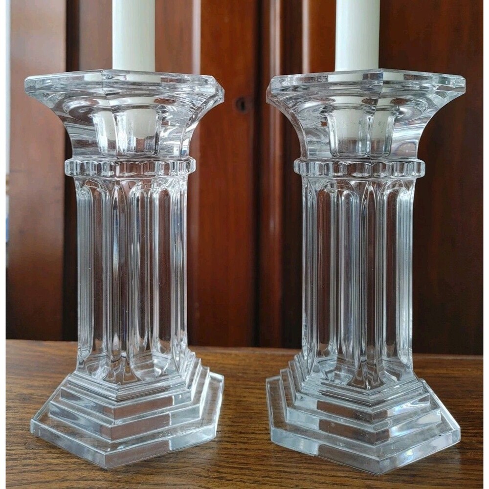 VTG 6-SIDED Lead Crystal  Candle holder Stick 7"h Unmkd Taper Or Pillar Heavy